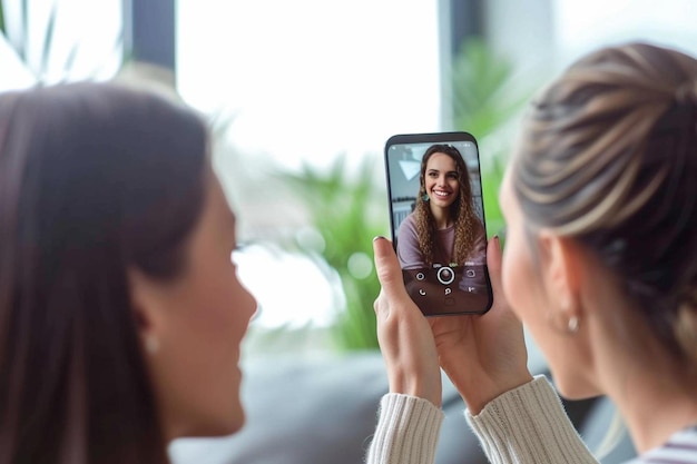 una mujer tomando una foto de sí misma en su teléfono celular