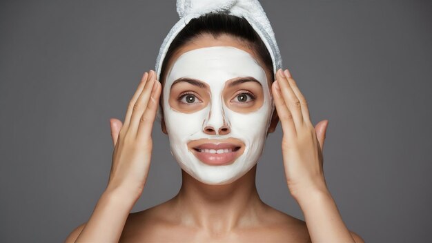 Mujer tomando una máscara facial de cerca