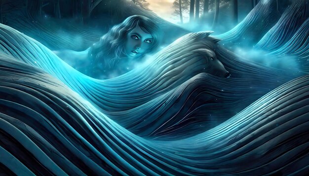 una mujer en una tormenta con una ola en la mano y las palabras " ella es una sirena "