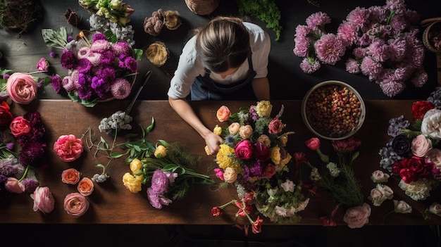 Una mujer trabaja en una floristería.