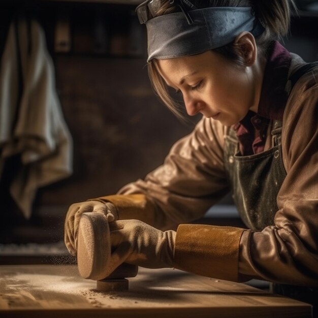 Una mujer trabaja en una pieza de cerámica.