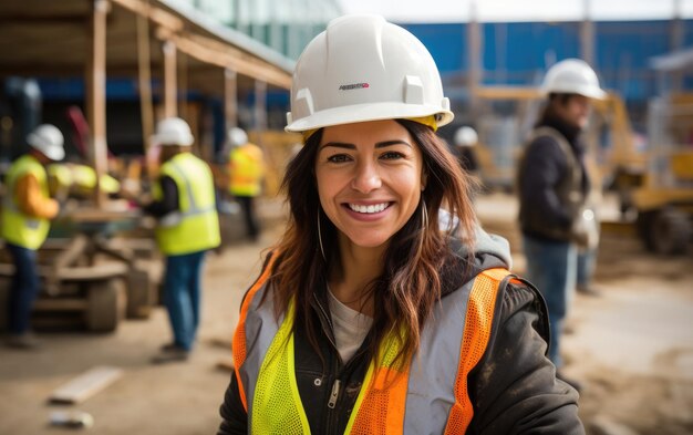 Mujer trabajadora de la construcción calificada en acción IA generativa