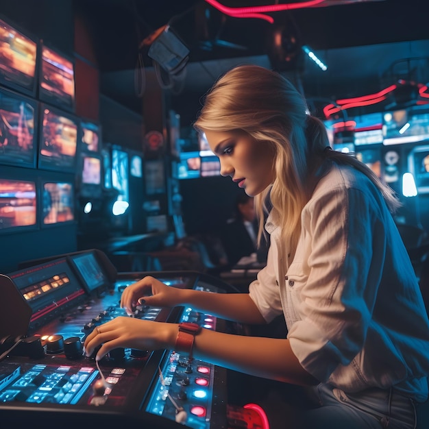 mujer trabajando como dj