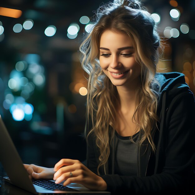 Mujer trabajando en la computadora portátil