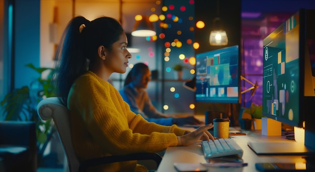 Mujer trabajando en una computadora