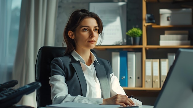 Mujer trabajando en un escritorio con una computadora portátil