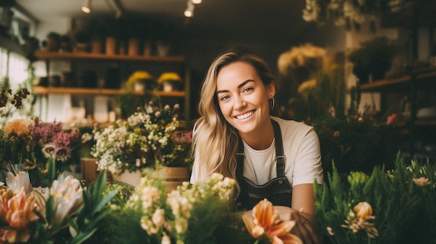 Foto mujer trabajando en una floristería