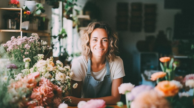 Mujer trabajando en una floristería