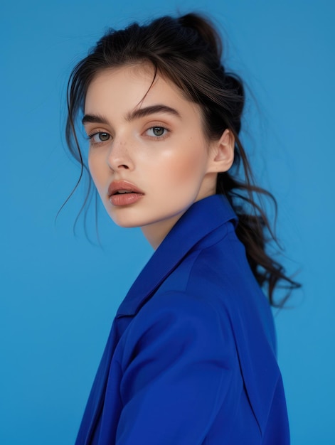 Foto una mujer con un traje azul