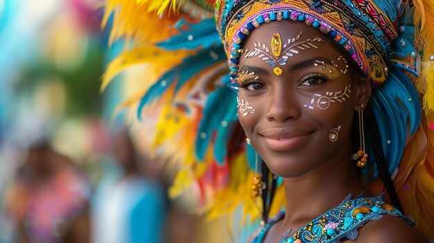 una mujer con un traje colorido con las palabras indios en él