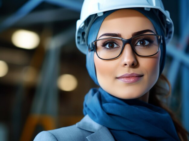 una mujer en un traje con gafas y una bufanda que dice " ella está usando gafas "