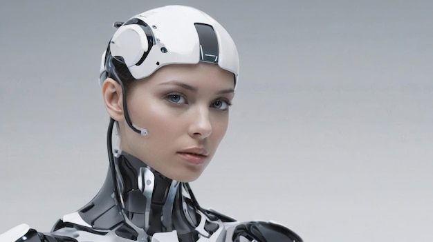 Mujer con traje de robot y casco