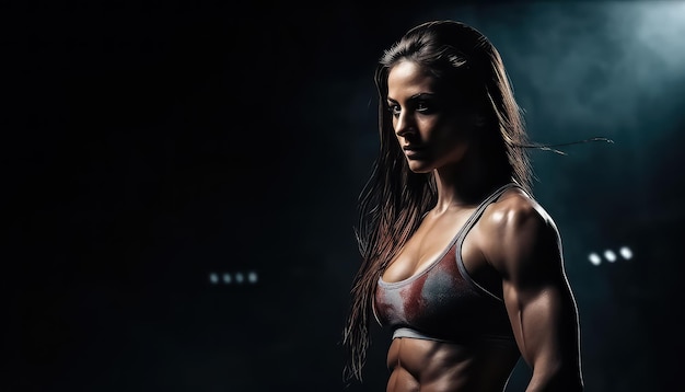 Mujer en trajes de entrenamiento publicidad de fitness