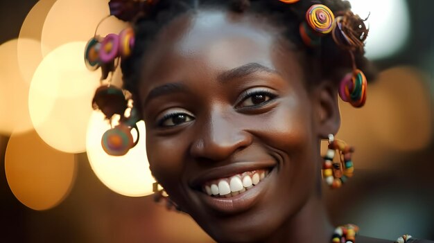 Una mujer con trenzas y una sonrisa en su rostro.