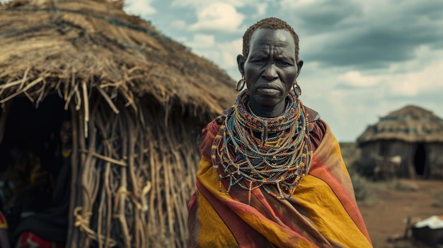 Mujer de una tribu africana en su cabaña