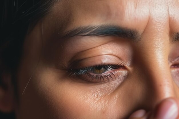mujer triste con dolor de cabeza IA generativa