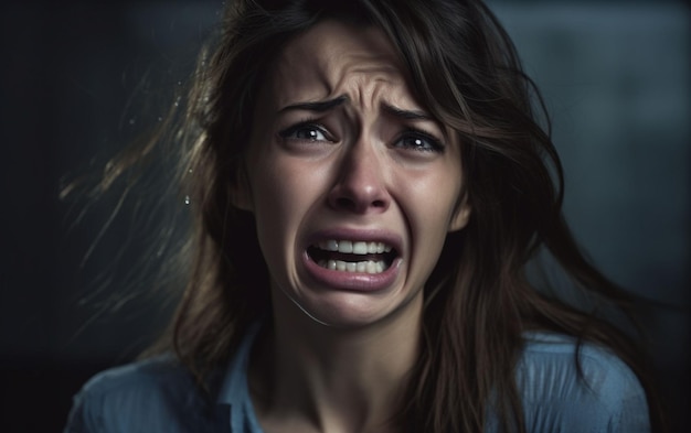 Foto una mujer triste llorando.