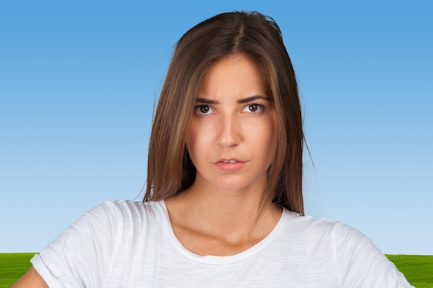 Foto mujer triste del retrato emocional del primer