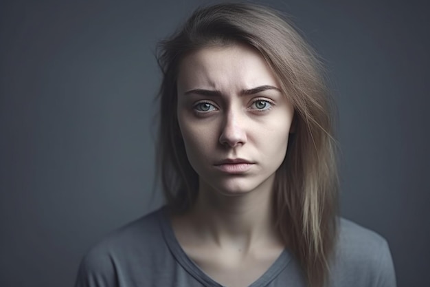 mujer triste sobre fondo gris