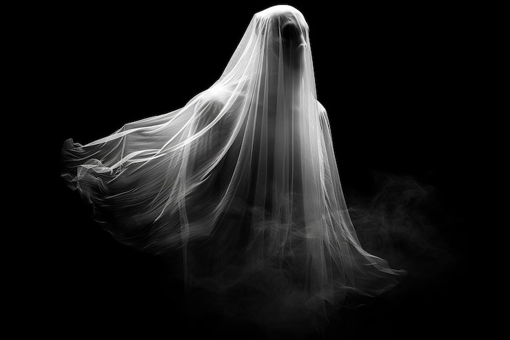 Foto una mujer con una túnica blanca que dice humo