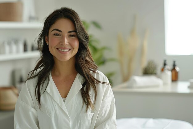 Foto mujer con túnica médica blanca