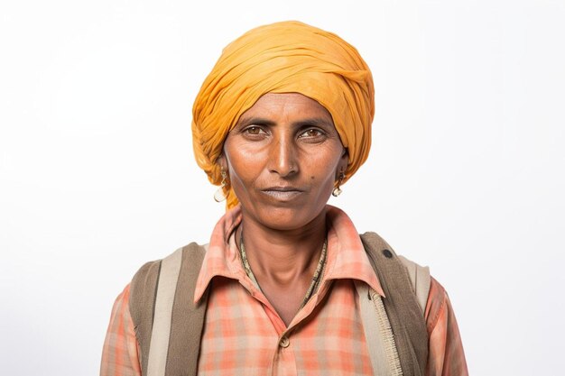 Foto una mujer con un turbante naranja