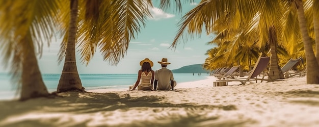 Foto una mujer turista relajándose en una playa tropical crear con ai generativo