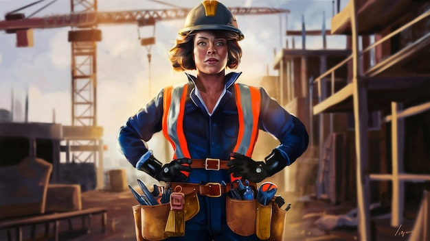 una mujer en un uniforme de bomberos de pie frente a un bombero