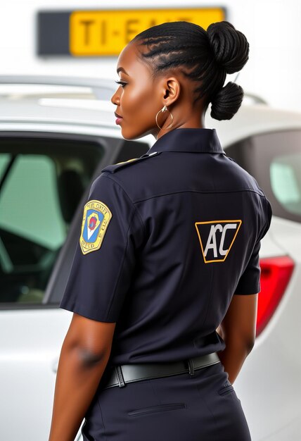 Mujer con un uniforme de inspector de boletos