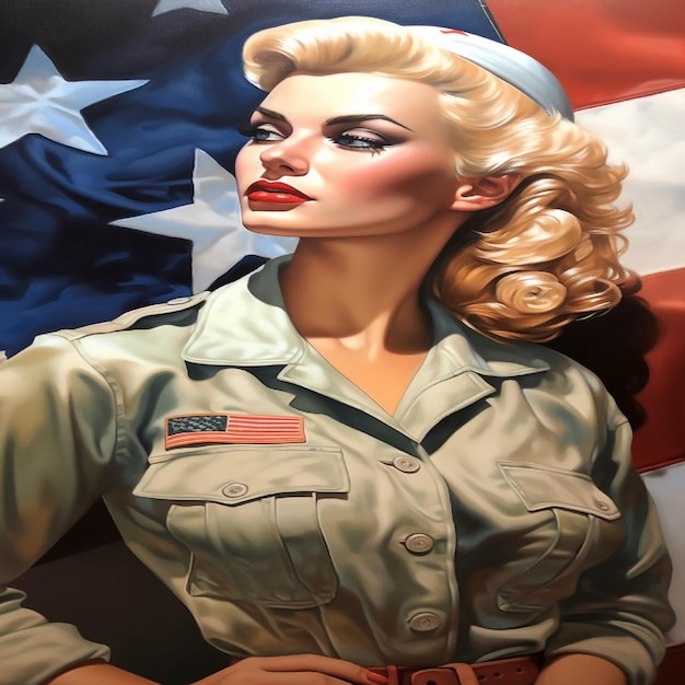 Foto una mujer con uniforme militar con las palabras 