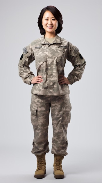 Una mujer con uniforme militar posando para una foto.