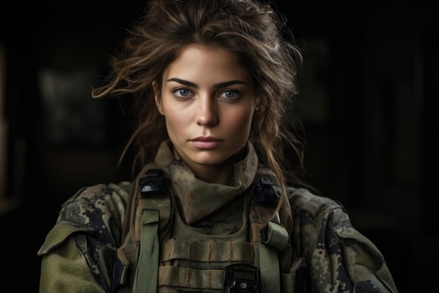 Una mujer en uniforme militar sirviendo a su país con orgullo aboga por la igualdad de género inspirando a otros con su valentía, determinación y compromiso rompiendo los prejuicios basados en el género