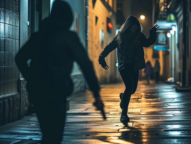 Foto la mujer urbana se enfrenta a un ladrón