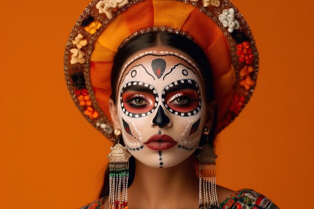 mujer usa maquillaje aterrador para Halloween