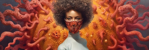 Una mujer usa una máscara para prevenir el coronavirus Coronavirus 2019ncov concepto de difusión del brote de gripe y protección contra el coronavirus Generative Ai
