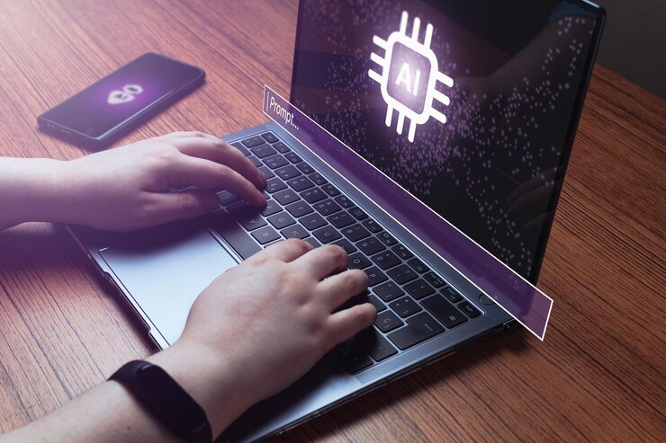 Foto la mujer usa el poder de la ia en la computadora portátil y el teléfono inteligente concepto de chat ai inteligencia artificial