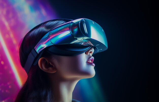 Mujer usando gafas de realidad virtual