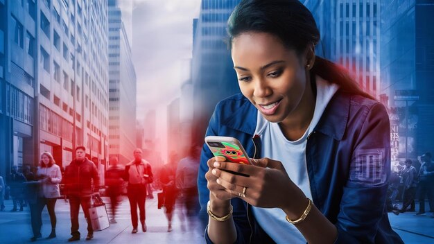 Foto mujer usando un teléfono inteligente