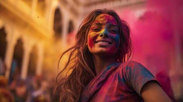 Mujer en vacaciones indias holi