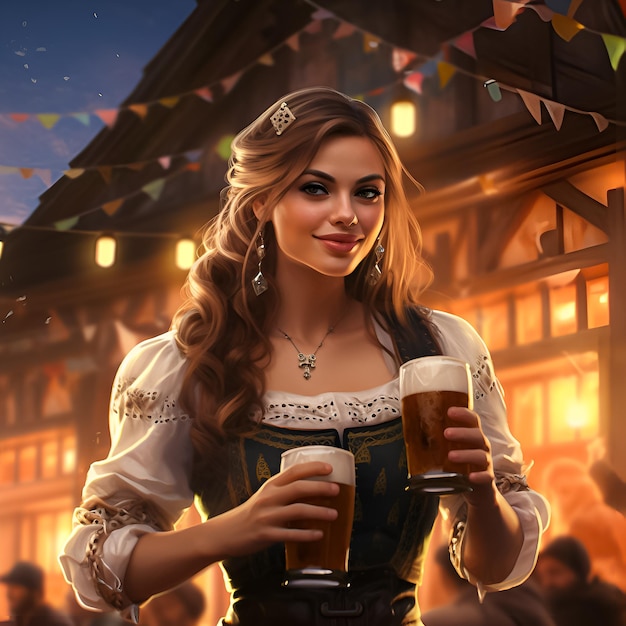 Foto una mujer con un vaso de cerveza en la mano sostiene una cerveza.
