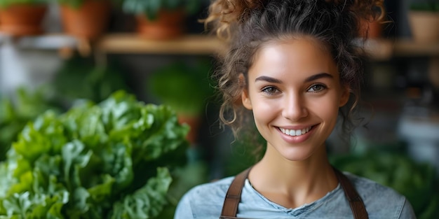 Una mujer vegana apasionada discute la nutrición a base de plantas con un fondo energético y el concepto de Copy Space Nutrición vegetariana estilo de vida con un trasfondo energético Copy Space