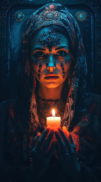 Foto una mujer con una vela en sus manos