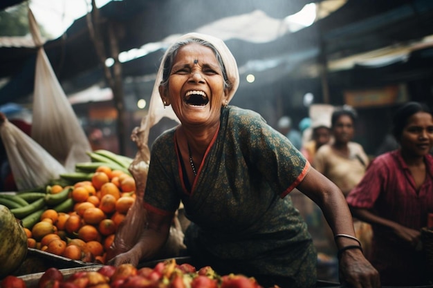 mujer, venta, fruta, en, un, mercado