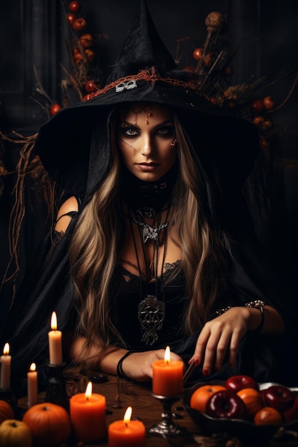 Mujer vestida de bruja para Halloween