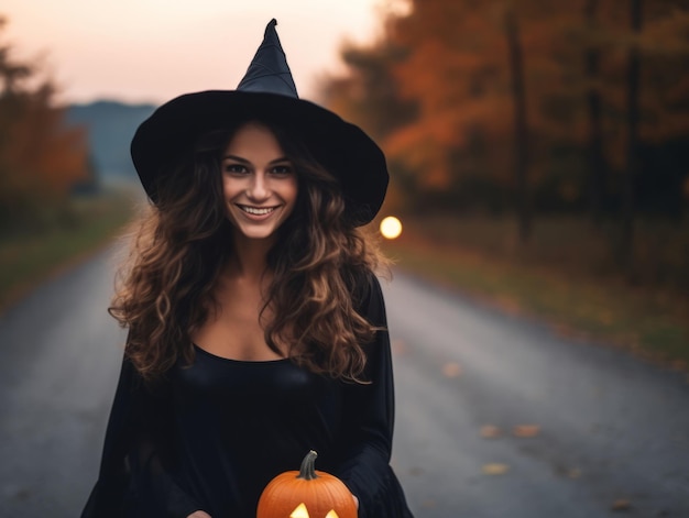 Mujer vestida de bruja para Halloween