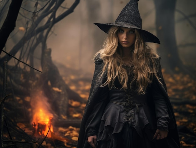 Mujer vestida de bruja para Halloween