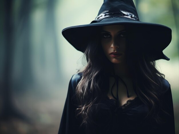 Mujer vestida de bruja para Halloween