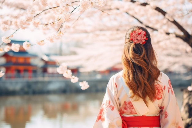 una mujer vestida con un kimono y un cinturón rojo