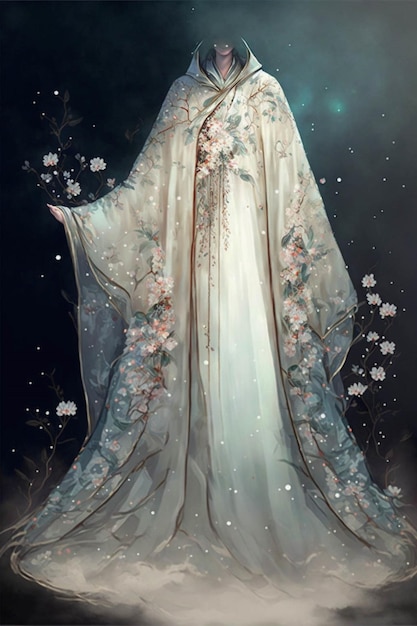 Una mujer con un vestido blanco con flores.