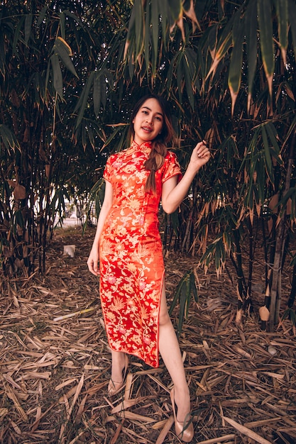 Mujer en un vestido cheongsam